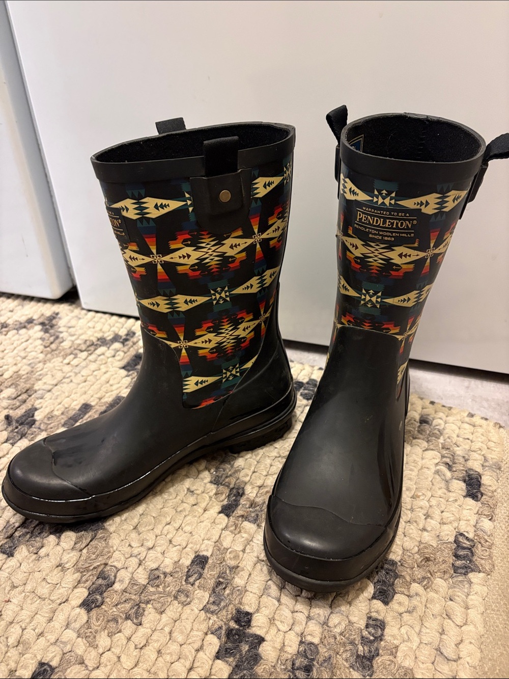 Pendleton Kids' Black Rain Boots with Multicolor Aztec Pattern